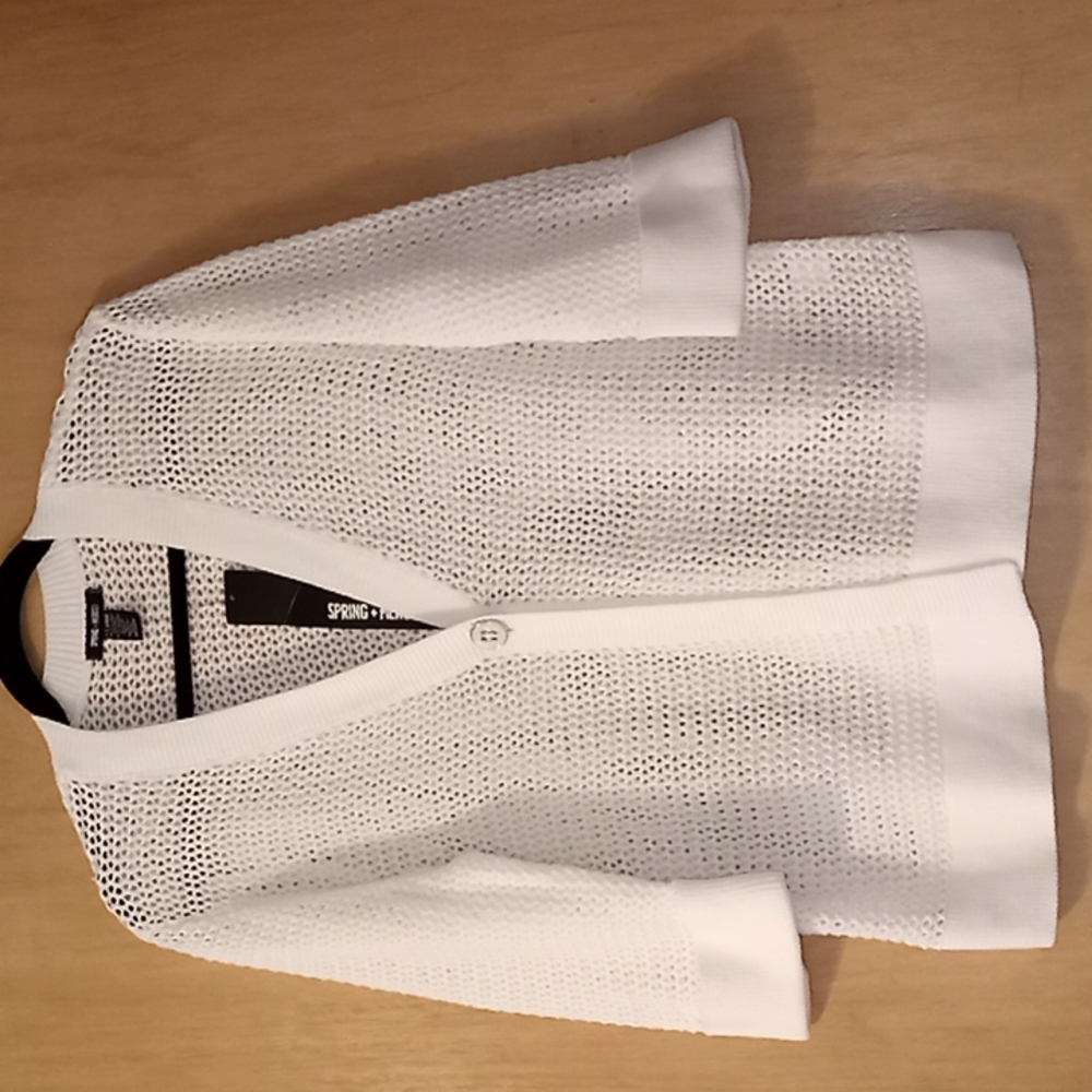 Spring + Mercer White Open Knit One Button Cardigan in Size XL  (NWT)